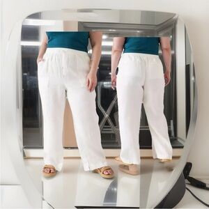 ATHLETA Retreat Linen High Rise Wide Leg  calla lilly Pantsz 14 NWT